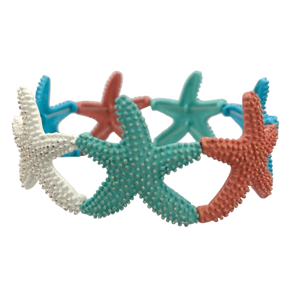Multicolor Starfish Beach Theme Painted Metal Stretch Bracelet